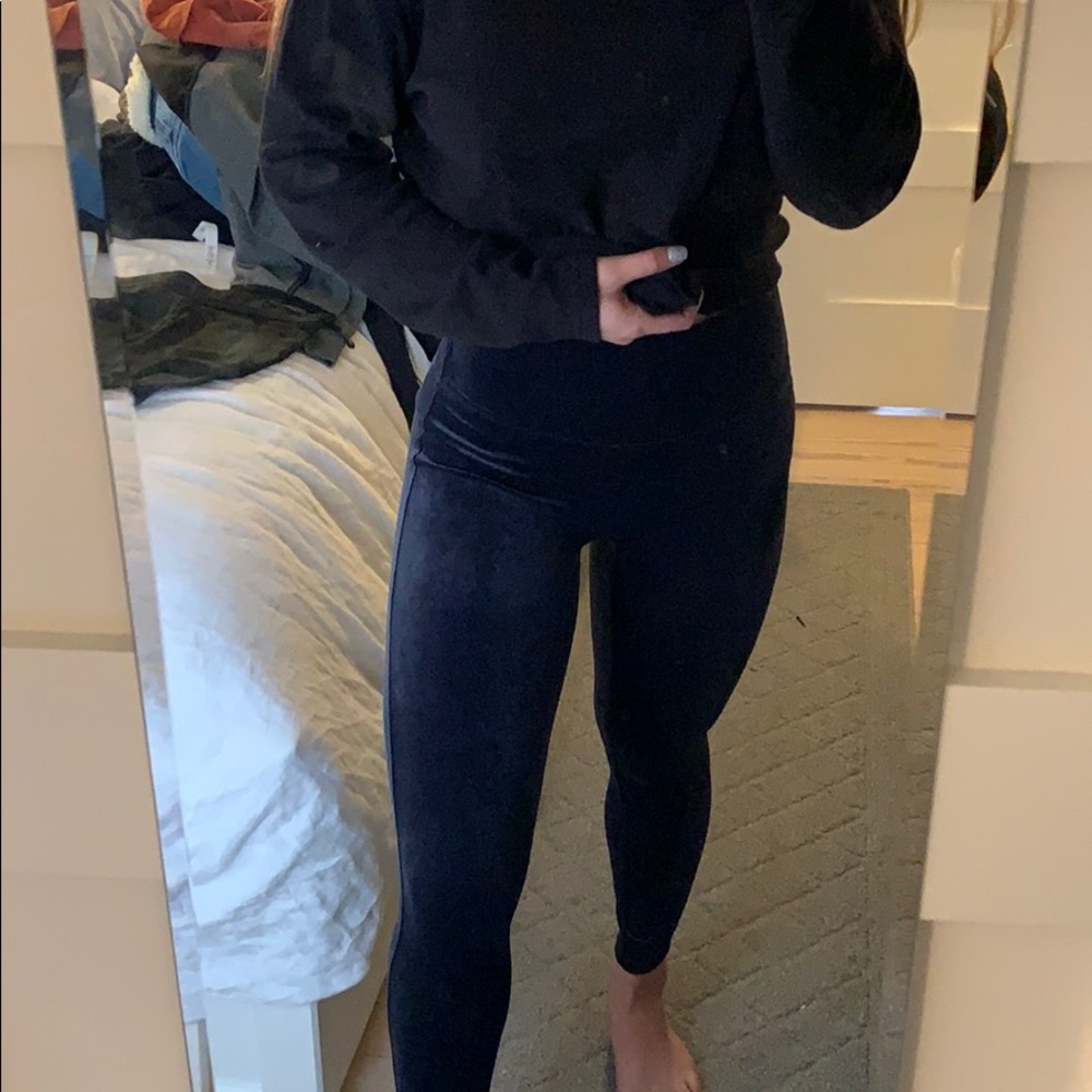 Navy velvet high waisted leggings